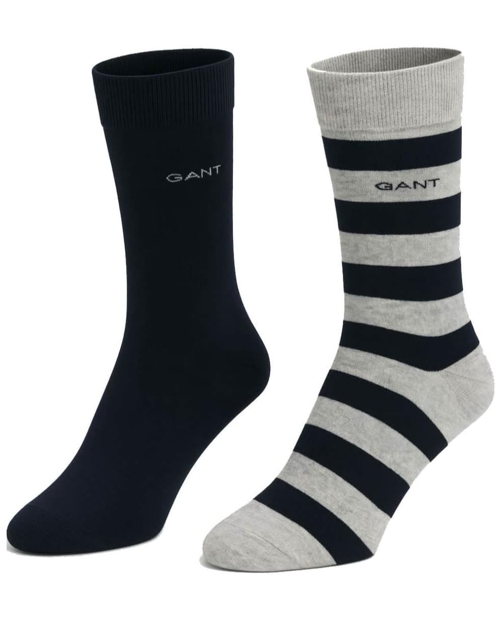 GANT Mens Barstripe & Solid Socks 2 Pack (UK, Numeric, 6, 8, Regular, Regular, Light Grey Melange)