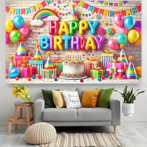Image of BlissYard Colorful Happy Birthday Banner 71x43 Inch Birthday Backdrop