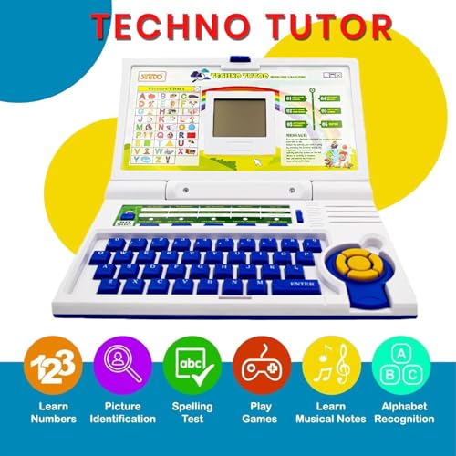 Image of ToyBharat Techno Tutor English Learner Laptop: A Fun and Educational Toy for Kids Ages 3-8 with 20 Activities for Learning and Play in Letters, Words, Melodies, and Games (Blue)
