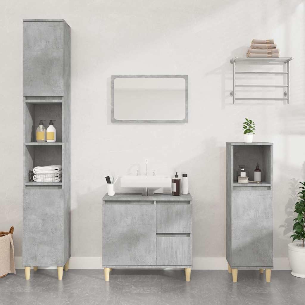 Armadietto da bagno grigio cemento, 65 x 33 x 60 cm, in legno di