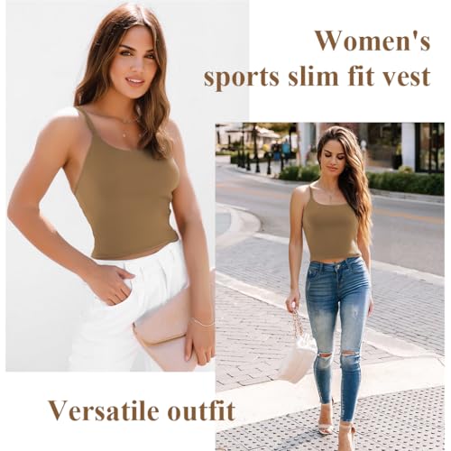 Image of SANNIDHI Camisole Tops for Women Built in Bra Adjustable Strap Soft Cotton Undershirt Tanks Seamless Layering Tops, XL