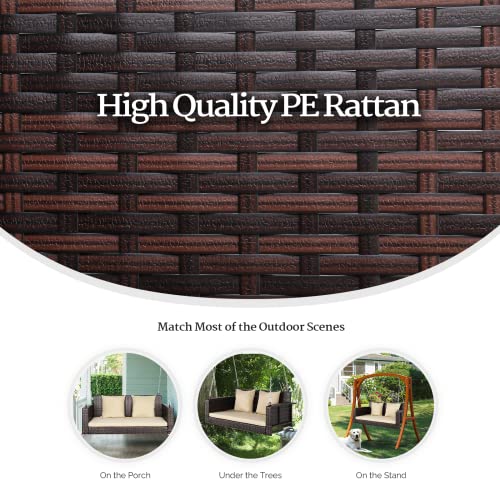 Image of VINGLI 4FT Wicker Swing, Rattan Porch Swing, Outdoor Hanging Seat, Brown