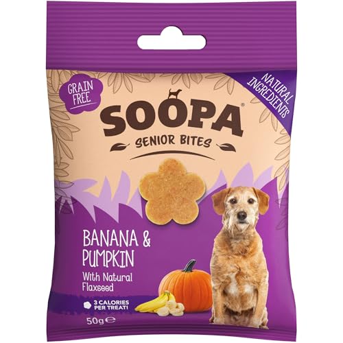 Soopa Banana & Pumpkin Senior Bites Healthy Human-Grade Grain-Free Natural Dog Treats for Small Dogs Medium Large Soft Dog Training Treats for Older Pups Low Fat Vegan 50 g 1-Pack
