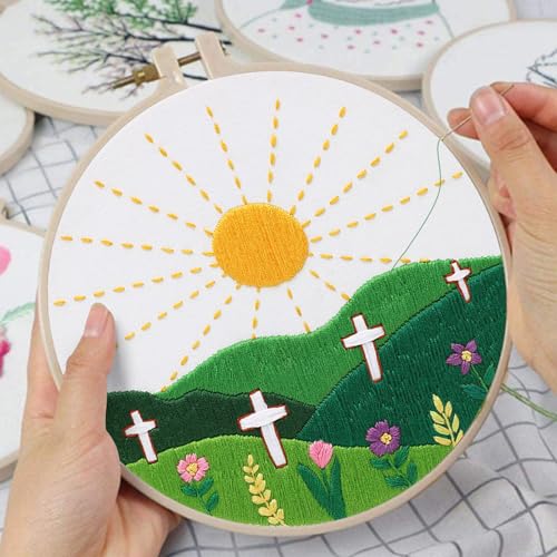 Image of Louise Maelys Embroidery Kits for Beginners,Cross Stitch Kit for Adults,DIY Needlepoint with Easter Christian Sunrise Flowers Pattern
