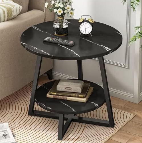 Image of Owme Adjustable Table Stands Couch Side Table, Swivel TV Tray Table, 360 Top Moving C-Shaped End Table, Small Center Table for Home Office Balcony | Storage Organizer (Black Marble, Round)