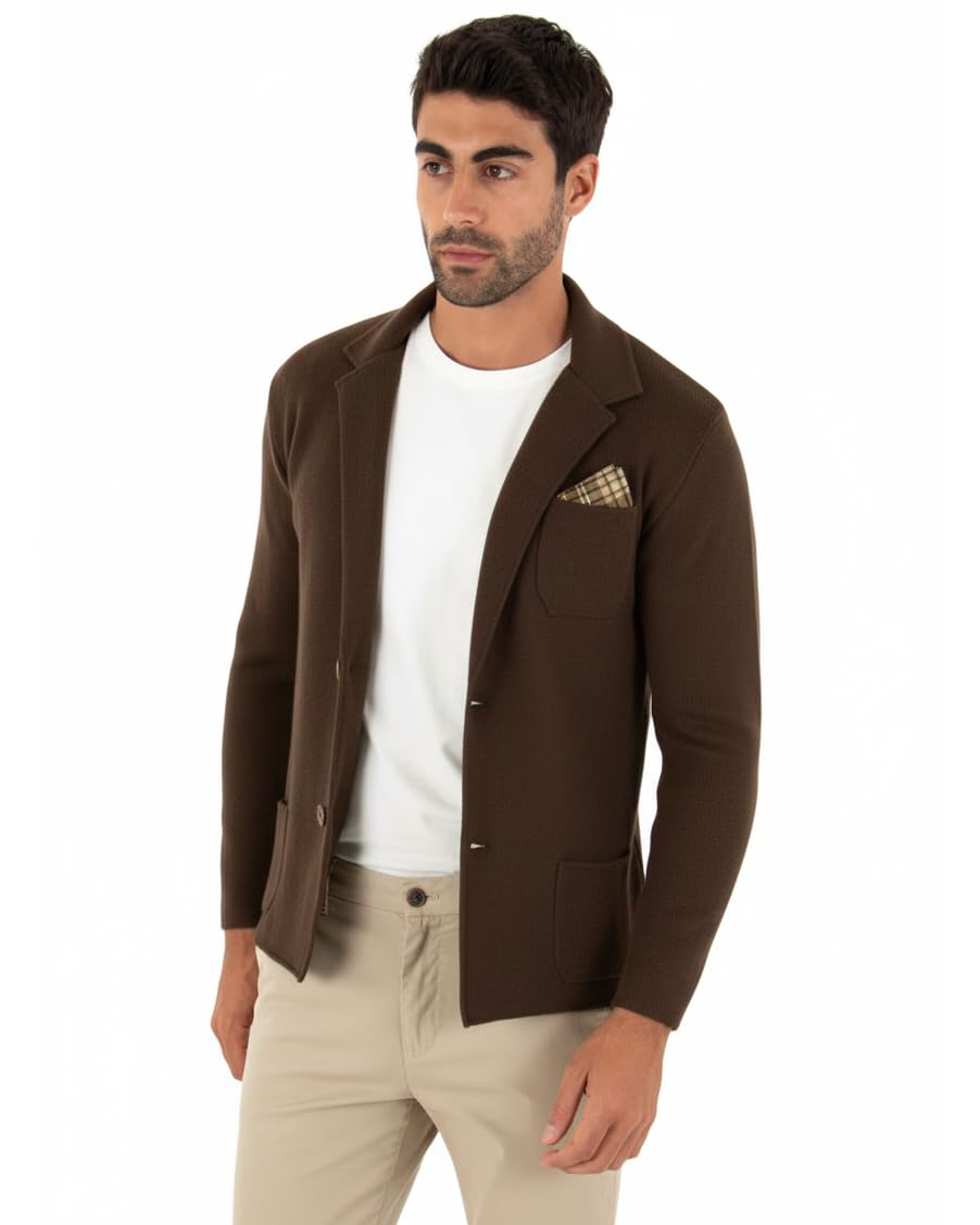 Cardigan Uomo Giacca Maglione Maniche Lunghe Taschino Tinta Unita Casual Vari Colori Made in Italy