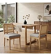 LukeAlon Set of 2 Dining Chairs Mid Century Modern with Woven Cane Back, Soft Chenille Upholstere...