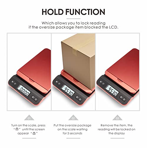 UNIWEIGH digital postwaage 39kg/86lb, briefwaage, paketwaage, plattformwaage, küchenwaage, grammwaage, postal scale mit Hold/Tara-Funktion für Büro, Haus,Lager, Markt, USB-Kabel, Maßband- Rote