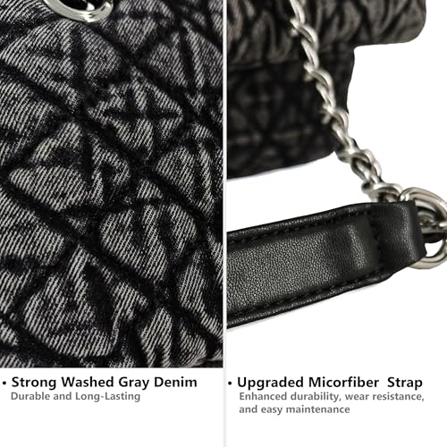 Image of M-ioi-M Extra Large Quilted Denim Purse,Oversize Shoulder Bags for Women, Crossbody Flap Hobo Tote Bag,Chain Strap Jean Purse
