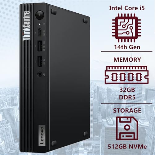 Image of Lenovo ThinkCentre Tiny M70q Intel 10-Core i5-14400T (Beat i7-13700T), 32GB DDR5 RAM, 512GB NVMe SSD, WiFi 6, Bluetooth, RJ-45, DP Port, HDMI, Win 11 Pro, AI Business Desktop, 3 Yr Wty