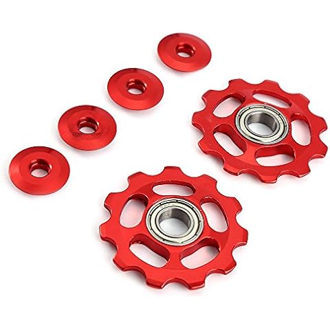 Stylrtop 11T Aluminum Sealed Bearing Jockey Wheel Rear Derailleur Pulleys (Red) Cover