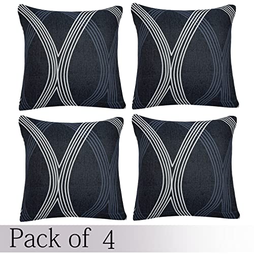 Image of HOKIPO Polyester Blend Stretchable Cushion Cover 16 inch x 16 inch, Pack of 4 (AR-4098-D18*4),Multicolor