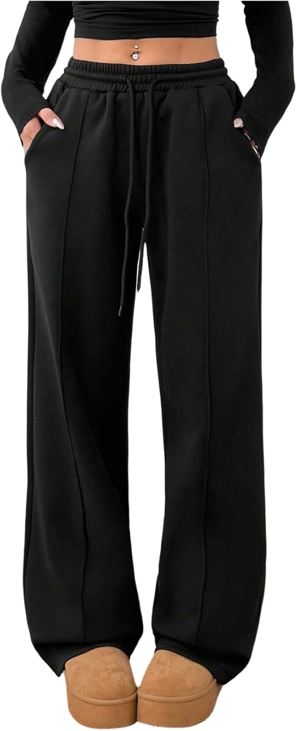 Women's Drawstring Waist Sweatpants Wide Leg Baggy Pants Casual Streetwear Trousers