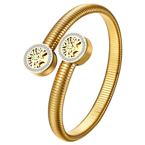 Bracelet jonc ouvert en acier inoxydable avec strass de qualité supérieure pour femme