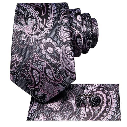 Image of Dubulle Mens Tie Set Solid Paisley Silk Striped Necktie for Men with Cufflinks Tie and Pocket Square