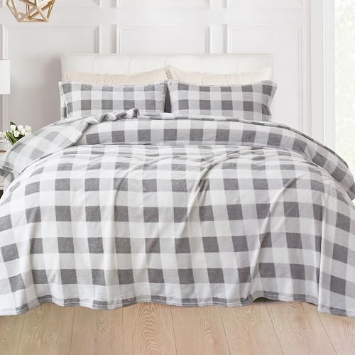 Image of Elegant Comfort Luxuriously Soft 4-Piece Velvet Plush Flannel Sheet Set - Premium Quality - Cozy Warm, Anti-Static, Non Pilling Fuzzy Velvet Flannel Fleece Deep Pocket Sheet Set - King, Buffalo Gray