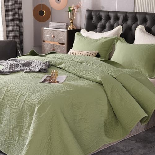 Morbuy Colcha Bouti para Cama, Cuadros Jacquard Cubrecama Acolchado Extra Suave Colcha Cubre Cama Multiusos para Todo el Año, Colcha Ligera con Dos Funda de Cojin (240*250cm+2pc(50*70),Verde turquesa)