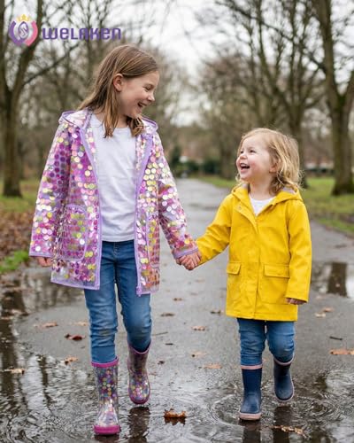 Image of WELAKEN Girls Sequin Raincoat Waterproof Reusable Hooded Outwear Rain Jacket with Lining