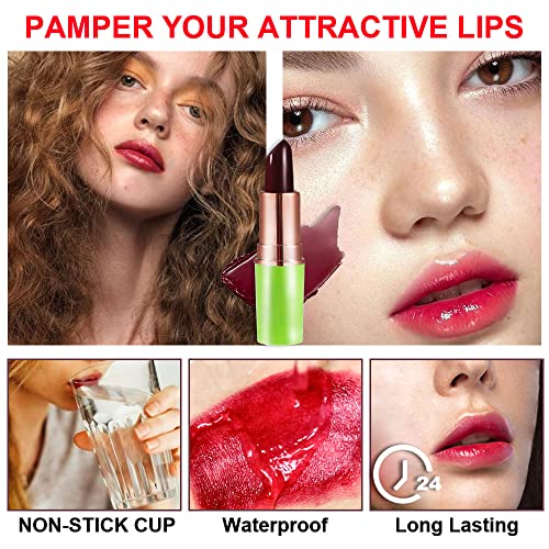 Evpct 2Pcs Black Red Cherry Color Changing Magic Lipstick Tinted Lip Balm Stain Gloss Set Ph Lazy Lipstick Waterproof Color Change Changing Jelly Lipstick Labiales Magicos Mate 24 Horas Originales #TOP4