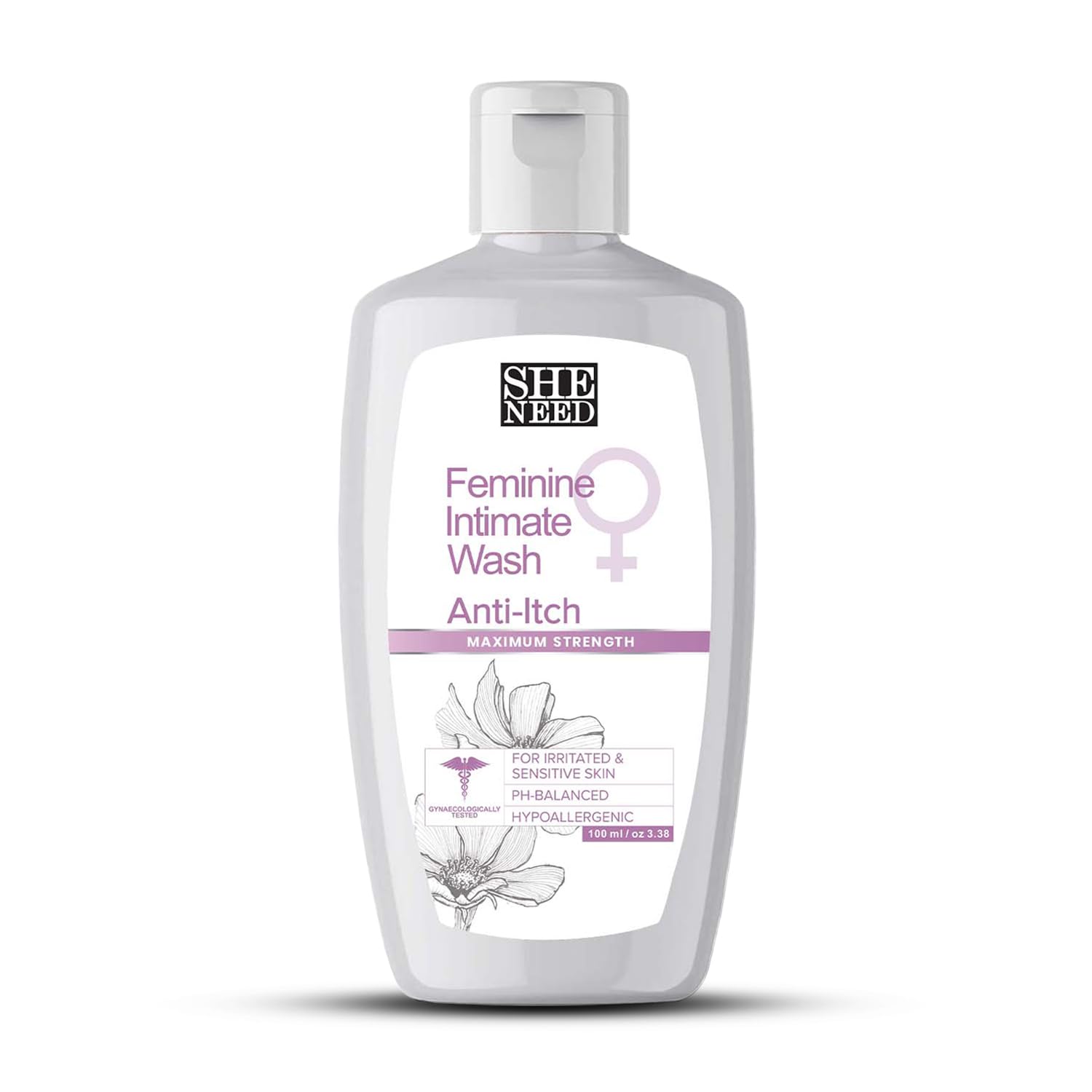 SheNeed Feminine Intimate Wash Anti-Itch for Maximun Strength - Reduces Redness, Itchiness & Smoothens Skin with Ph-3.5 & 100% Natural with Cocoa and Cotton Seed Oil - 120 ML