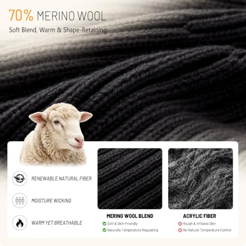 70% Wool Beanie with Brim & Earflaps Fleece Lined Winter Hats for Men Women | Ultra Soft Warm Plush Fleece Lining, Stretchy Fit, Cold Weather Gifts, Windproof Visor Beanie Hats for Skiing Hiking Outdoor - image 2