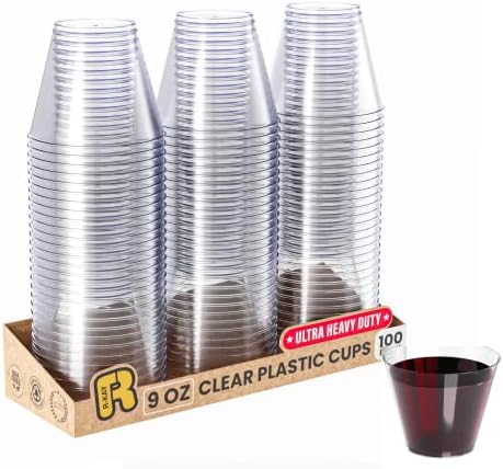R-kay 9 Oz Clear Plastic Cups For Party – Clear Cups 100 Pack – Heavy Duty Disposable Cups/Tumblers – Plastic Wine Glasses For Parties Disposable – Plastic Cocktail Glasses – Party Cups Disposable R-kay 9 Oz Clear Plastic Cups For Party – Clear Cups 100 Pack – Heavy Duty Disposable Cups/Tumblers – Plastic Wine Glasses For Parties Disposable – Plastic Cocktail Glasses – Party Cups Disposable