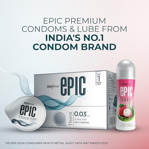 Image of Manforce Epic ThinX Condoms 10 Units with Epic Aloe-Vera & Litchi Lube| 0.03mm Ultra Thin Condoms| Water-based Lube