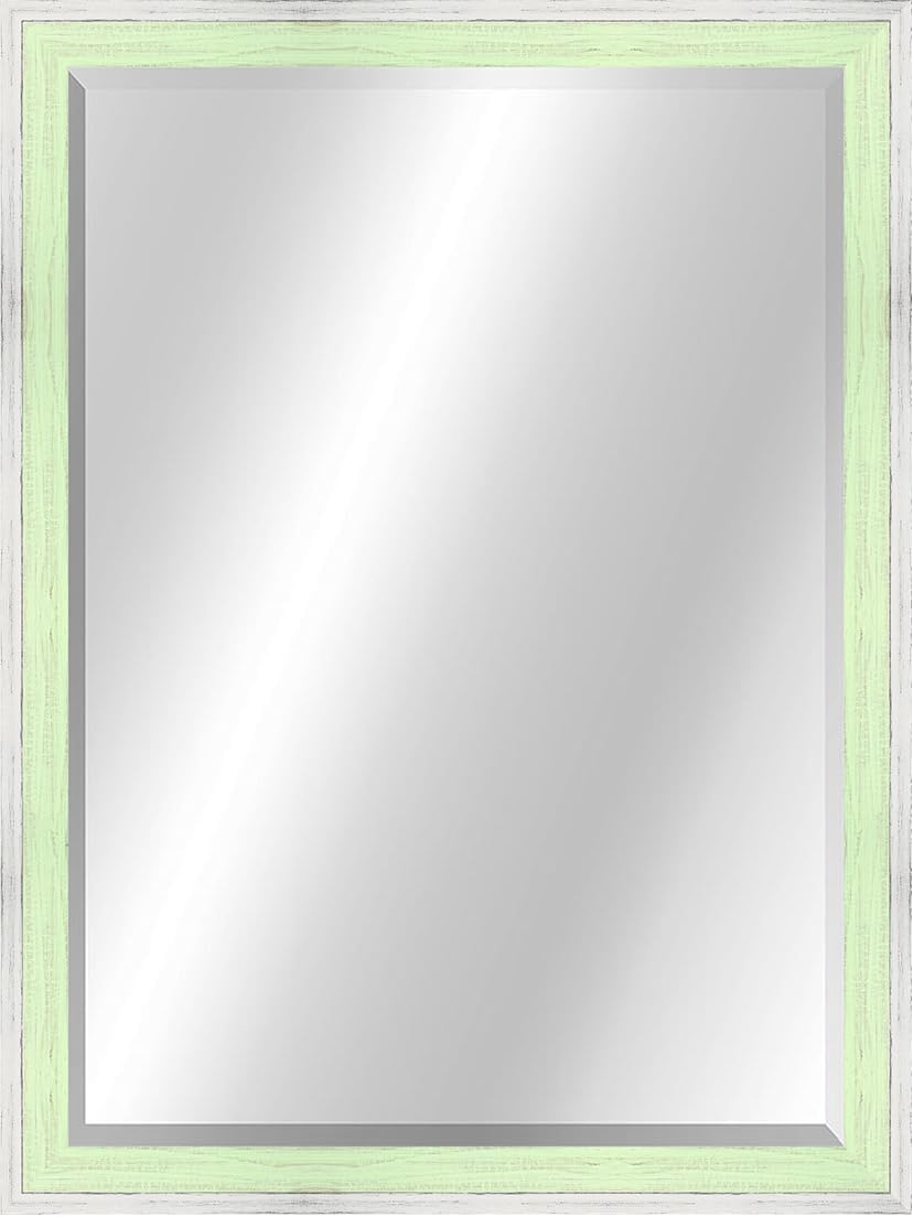 Craig Frames White and Green Wall Mirror for Bathroom, Living Room, Vanity, Horizontal or Vertical Wall Hanging, 22x28 Inch
