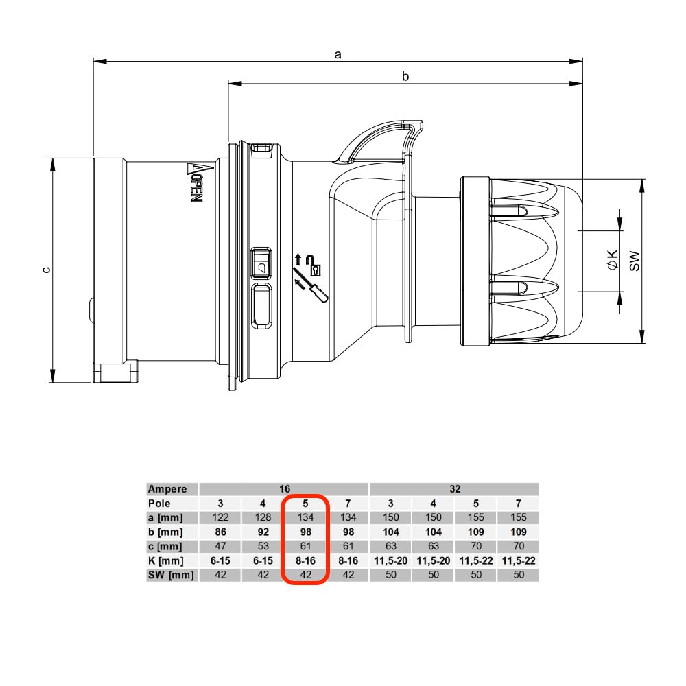 Generic Adattatore da 16 A, 5 pin a 4 pin, 3 fasi, 415 V, rosso, 1 metro, maschio-femmina, compatibile con macchinari da officina, saldatori, ventilatori e riscaldatori industriali