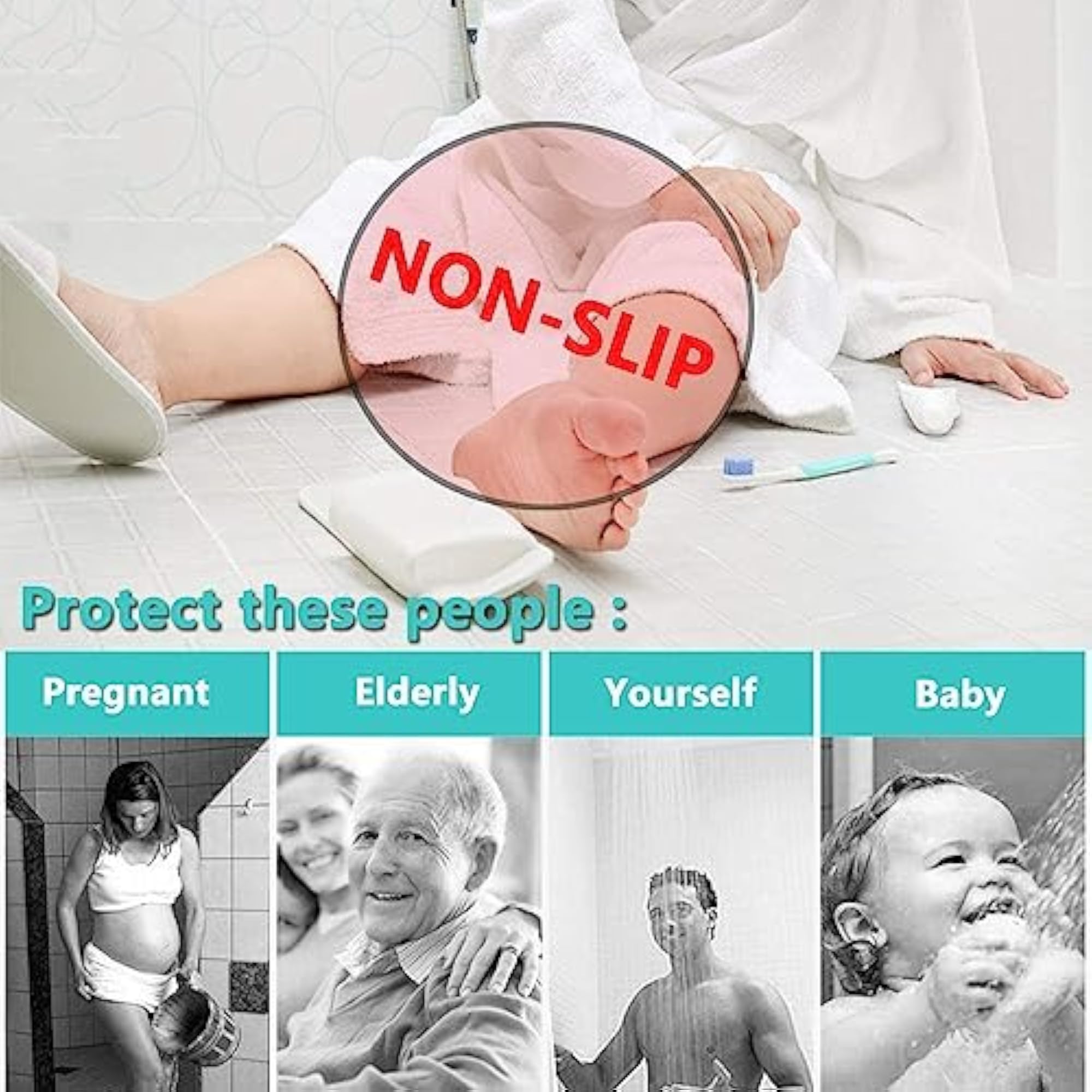 6 pcs Interlocking Shower Mat for Bathroom, Anti-Slip