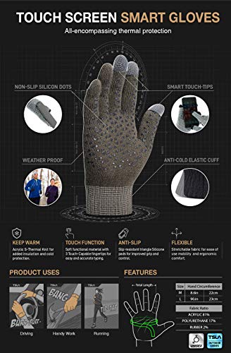 TSLA luvas de inverno masculinas e femininas com tela sensível ao toque, luvas de malha térmica anti