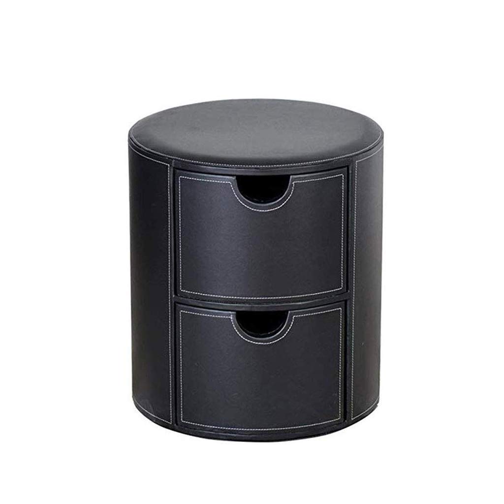 JMTLLSFD Storage Stool, Leather Round Storage Stool Drawer Simple Porch Shoes Bench Home Small Footstool 39×45cm (Color : Black)
