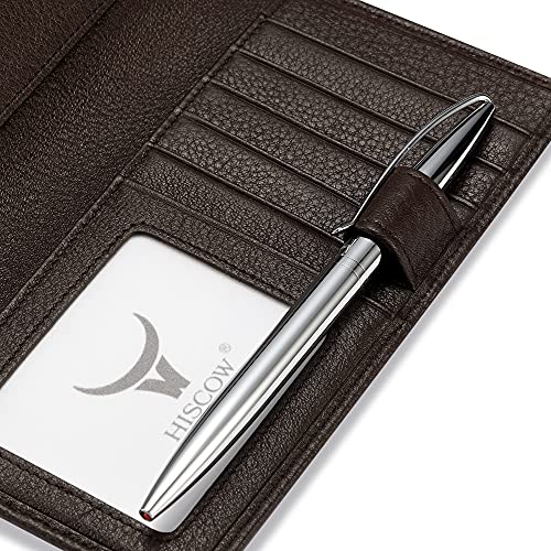 Image of HISCOW Soft Leather Checkbook Cover & Card Holder with Divider - Italian Calfskin, Pebbled Coffee, One Size, Contemporary