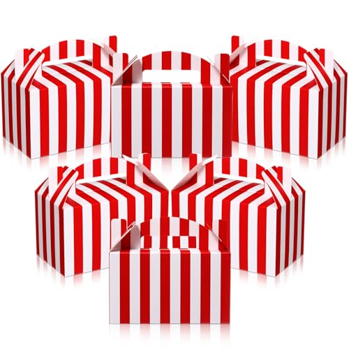 Skyygemm 24 Pcs Circus Gable Party Favor Boxes Red Strip Carnival Gift Bag