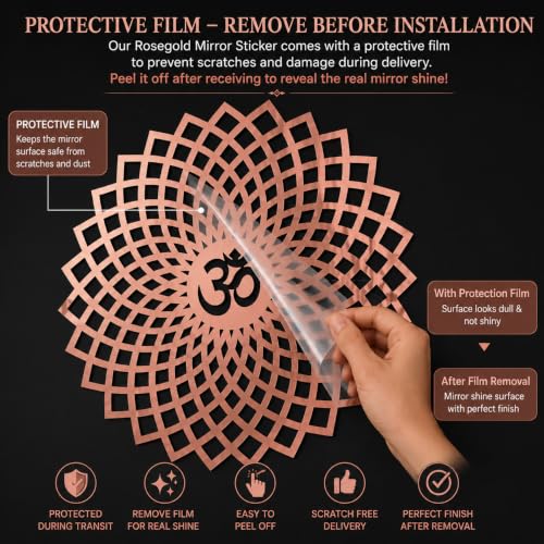 Image of Mandala Om 3D Acrylic Mirror Wall Sticker | Rose Gold Decorative Om Wall Art for Living Room, Hall, Bedroom, Kids Room, Home & Office | Self-Adhesive Spiritual Mirror Wall Decor