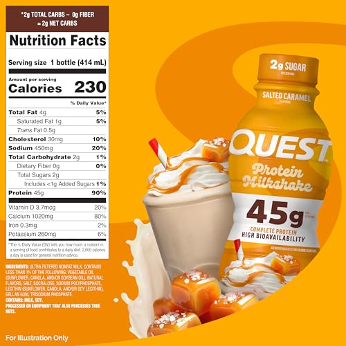 Image of Quest Nutrition Salted Caramel Flavored High Protein Shake, 45g Protein, 2g Sugar, 2g Net Carbs, Ready to Drink, Gluten Free, 12 Count