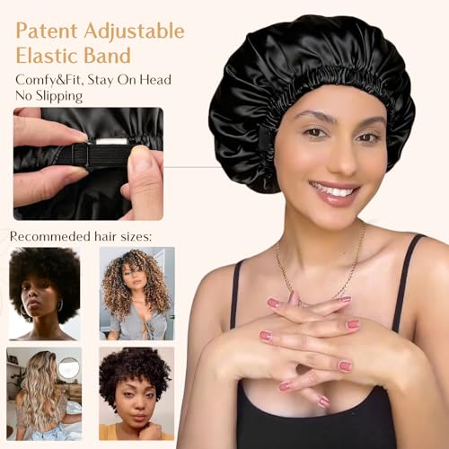 image for YANIBEST Adjustable Silk Bonnet Double Layer Satin Bonnet Hair Bonnet 