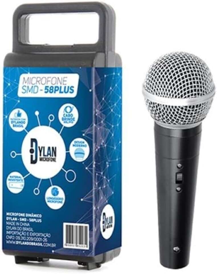 Microfone Dinâmico C/Fio Dylan Smd-58 Plus Com Case