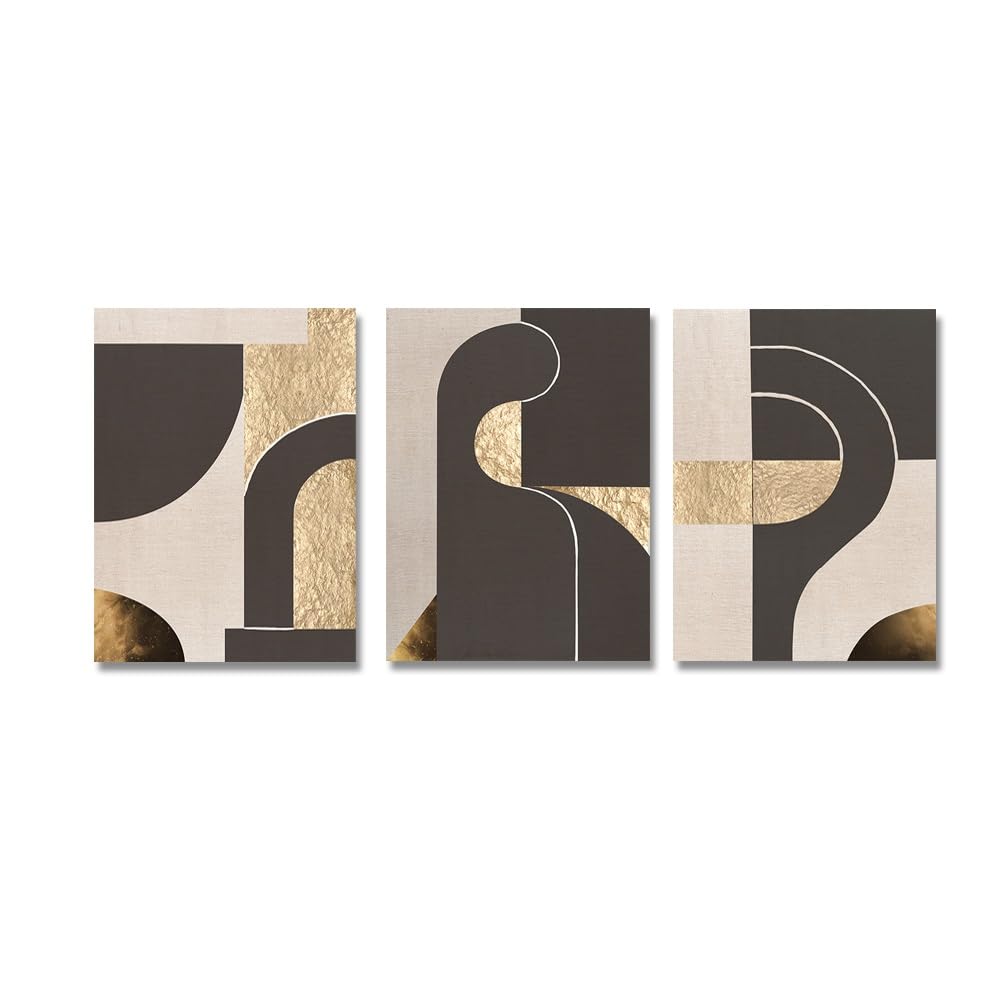 SOBMQ Poster-Abstract Wall Art Golden Brown Geometric Aesthetic Posters and Prints Modern Canvas Painting Artwork for Living Home Office Decoration-50 * 70cm-3PCS (No Frame)