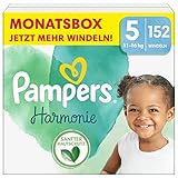 Pampers Baby Windeln Größe 5 (11-16kg) Harmonie, MONATSBOX, Sanfter Hautschutz Und Pflanzenbasierte Inhaltsstoffe, 152 Stück
