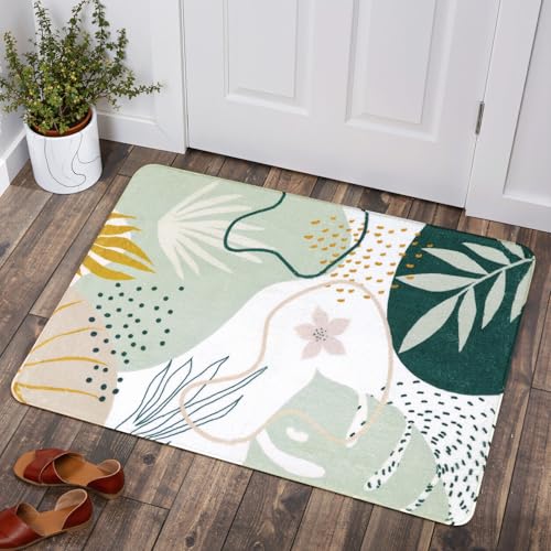Lahome Green Washable Area Rug - 2x3 Botanical Print Small Rug Modern Abstract Non-Slip Minimalist Art Area Rug Accent Distressed Throw Rugs Floor Carpet for Living Room Bedroom Entryway Rug