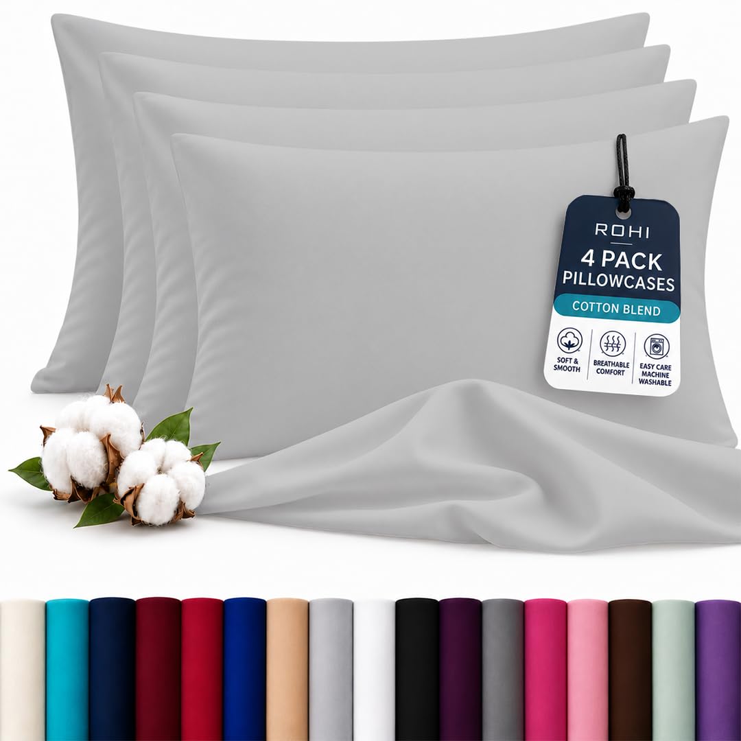 Rohi Luxury Silver Pillow Cases 4 Pack - (50×75cm) | Soft & Comfy Cotton Blend Pillow Covers with Envelope Closure | Breathable, Anti-Allergy, Fade & Wrinkle Resistant