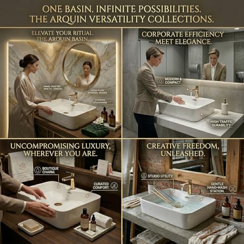 Image of ARQUIN ARQUIN Wash Basin for Bathroom Table Top Washbasin, Countertop Basin | Ceramic Washbasin Bathroom,Hotel | Living Room | Office Vanity Wash Basin (18.9x14.96x5.51 Inch) x