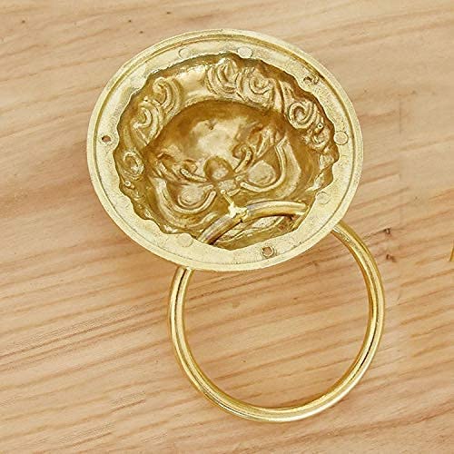 Antique Door Knocker Dia 9.8Cm Antique Pure Copper Lion Head Door Handle Drawer Door Pull Ring Gate Cabinet Door Handle Door Knocker (Golden 1 Pcs) #TOP4