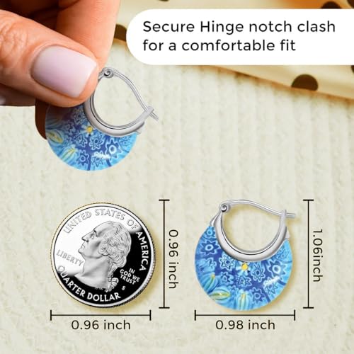 murano style millefiori glass hoop earrings for women trendy - fun earrings floral colorful flower statement hoops stainless steel everyday jewelry teacher birthday gifts 116g