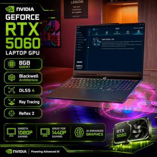 Image of Lenovo Legion 5a Gaming Laptop, AMD Ryzen 7 250, GeForce RTX 5060, 15.3 inch WQXGA (2560x1600) 165Hz OLED Display, 16GB DDR5 RAM, 1TB SSD, Wi-Fi 7, RGB Backlit, Win 11, Black, w /Portable 500GB Drive