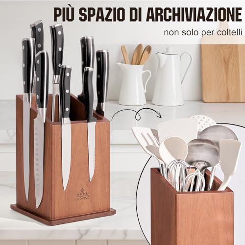 ENOKING Porta Coltelli Cucina Magnetico, Ceppo Coltelli da Cucina Vuoto, Portacoltelli da Cucina in Legno di Acacia, Porta Posate Cucina di Grande Capacità per Coltelli e Utensili da Cucina - immagine 4