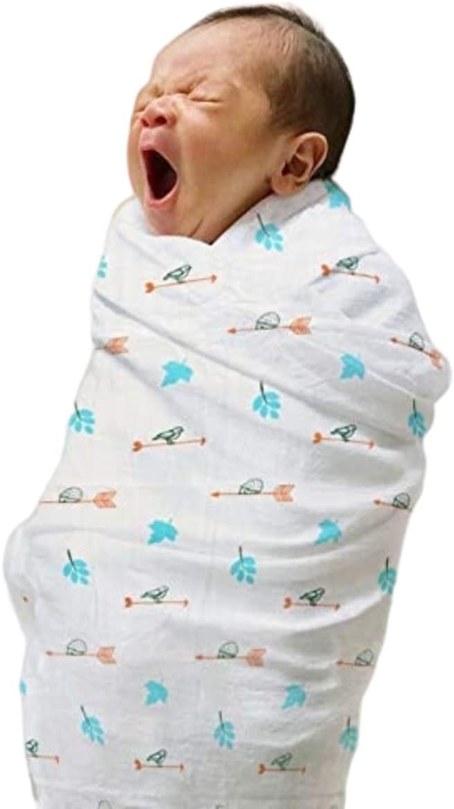 Polka Tots Organic Cotton Muslin Swaddle Baby Wrap Blanket - Super Soft, Baby Friendly Organic Cotton for New Born Large Size (Born Bird) (120.0cm L X 1.0cm W)