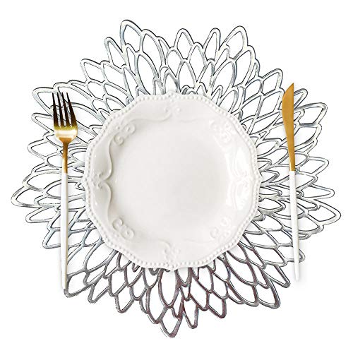 MLADEN Hibiscus Placemats Set of 8 Round Place Mats Table Decor Wedding Dining Table Mats Kitchen MatSilver
