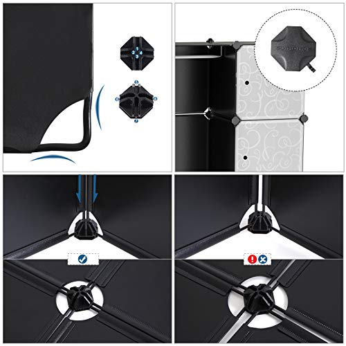 SONGMICS Armario, Ropero,Estantería Modular Plástico PP con Barra para Colgar Ropa, 108 x 36 x 143 cm, Diseño Estampado, Negro LPC30B